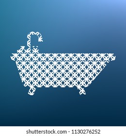 Bathtub sign illustration. Vector. White textured icon at lapis lazuli gradient background.