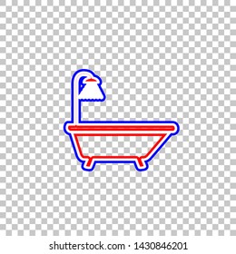 Bathtub sign. Red, white and contour icon at transparent background. Illustration.