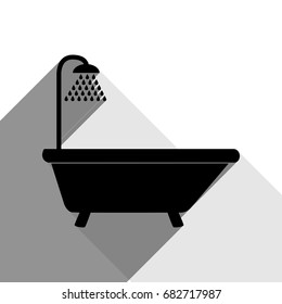 Bathtub sign. Vector. Black icon with two flat gray shadows on white background.