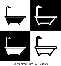 Bathtub sign. Vector. Black and white icons and line icon on chess board.