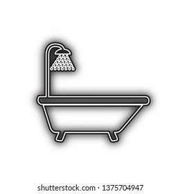 Bathtub sign. Vector. Double contour black icon with soft shadow at white background. Isolated.