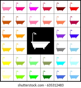 Bathtub sign. Vector. Felt-pen 33 colorful icons at white and black backgrounds. Colorfull.