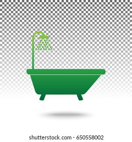 Bathtub sign. Vector. Green gradient icon with shadow at bottom on transparent and white background.