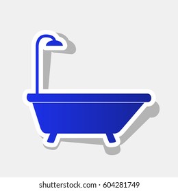 Bathtub sign. Vector. New year bluish icon with outside stroke and gray shadow on light gray background.