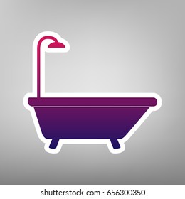 Bathtub sign. Vector. Purple gradient icon on white paper at gray background.