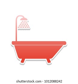 Bathtub sign. Vector. Reddish icon with white and gray shadow on white background. Isolated.