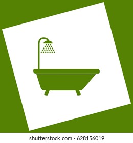 Bathtub sign. Vector. White icon obtained as a result of subtraction rotated square and path. Avocado background.