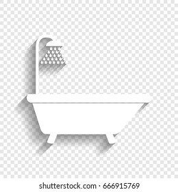 Bathtub sign. Vector. White icon with soft shadow on transparent background.