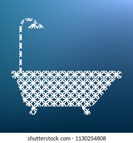 Bathtub sign. Vector. White textured icon at lapis lazuli gradient background.