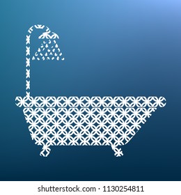 Bathtub sign. Vector. White textured icon at lapis lazuli gradient background.