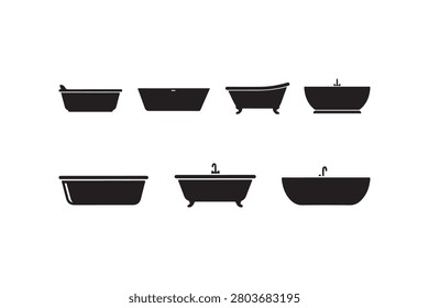 Bathtub Silhouette Collection Vector Set