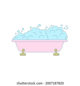 Ванна с мыльной пеной. Шампунь пена. 
Bathtub with soapy foam and soap bubbles. Vector illustration in a flat style.
