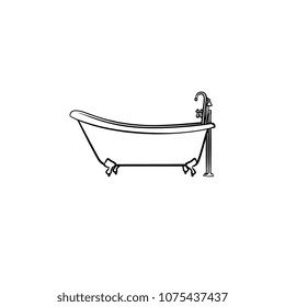 Bathtub with tap hand drawn outline doodle icon. Bathroom furniture - bathtub vector sketch illustration for print, web, mobile and infographics isolated on white background.