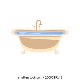 bathtub with tap and water isolated icon