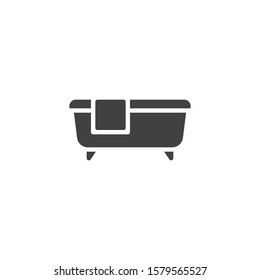 Bathtub and towel vector icon. filled flat sign for mobile concept and web design. Bath accessories glyph icon. Bathroom symbol, logo illustration. Vector graphics