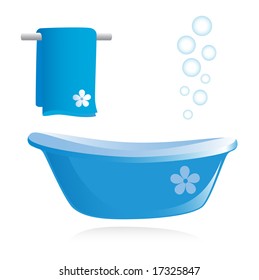 Bathtub and towel. Vector illustration