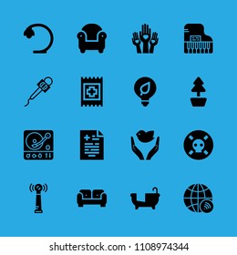 bathtub, turntable, band aid, antenna, medical result, plant, poison, light bulb and worldwide vector icon. Simple icons set