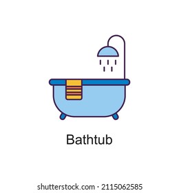 Ilustración de diseño de icono de contorno relleno del vector de bañera. Símbolo de mejoras en el hogar sobre el fondo blanco Archivo EPS 10