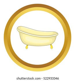 Bathtub vector icon in golden circle, cartoon style isolated on white background