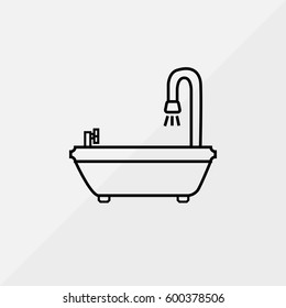 Bathtub Vector Icon, The outlined symbol of bathtub with pouring water. Simple, modern flat vector illustration for mobile app, website or desktop app   