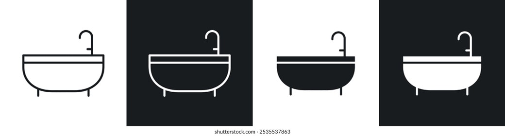 Bathtub vector icon set in black and white. EPS 10 illustration