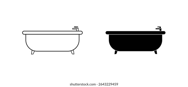 Bathtub vector icon. Bathtub icon set black and outline. Clean. Wash room. Bathroom. Bath.