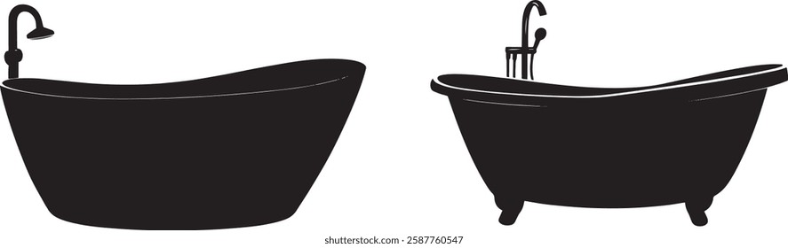 Bathtub Vector Illustration: Black Silhouette Bathtub on White Background