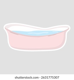 Bathtub – Vector Illustration Sticker. Simple pink bathtub vector sticker with water, perfect for hygiene, wellness, bathroom design, and personal care-themed projects