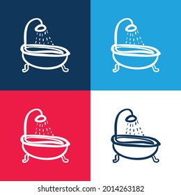 Bathtub Vintage Shower blue and red four color minimal icon set