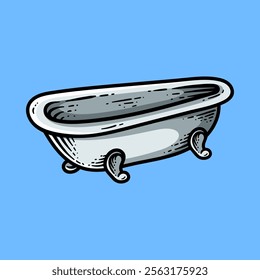 bathtub vintage style isolated colored drawing line art style sketch classic design illustration