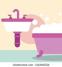 bathtub and washbasin foam bubbles bathroom