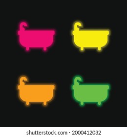 Bathtube four color glowing neon vector icon