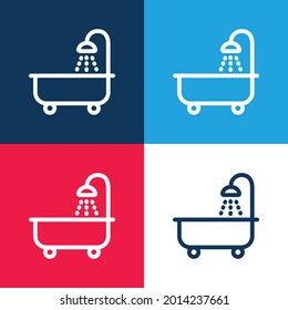 Bathtube With Shower blue and red four color minimal icon set