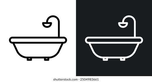 Bathtube vector icon set black and white filled and outlined style.