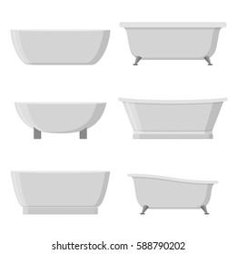Bathtubs of different style and shape set isolated on white background vector illustration