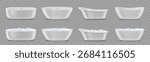 Bathtubs set in realistic style. Vector glossy ceramic tubs collection in various sizes and shapes. Bathroom catalog and interior mockup, furniture template or renovation project elements
