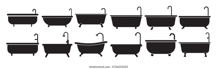 bathtubs silhouette white background vector illustration