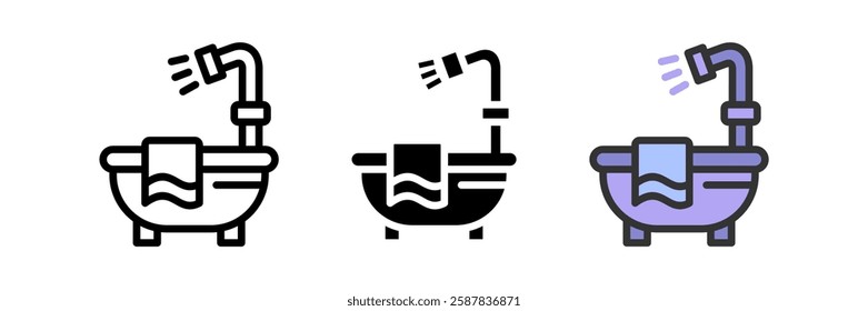 Bathub icon vector set. Bathtub and towels icon, solid, flat, color-style. Vector illustration