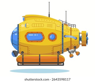 Barco de desenho de Bathyscaphe, Submarino Amarelo, transporte de pesquisa do mar. Vetor