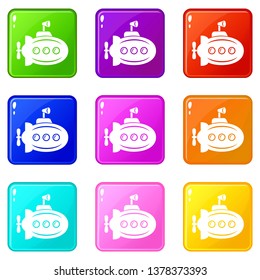 Bathyscaphe with horn icons set 9 color collection isolated on white for any design