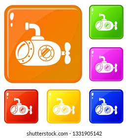 Bathyscaphe icons set collection vector 6 color isolated on white background
