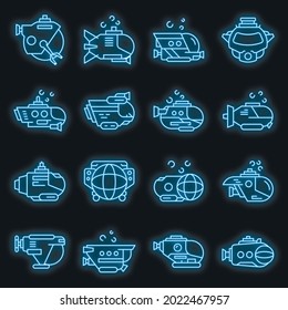 Bathyscaphe icons set. Outline set of bathyscaphe vector icons neon color on black