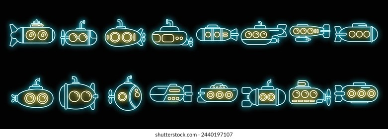 Bathyscaphe icons set outline vector. Diving submarine. Deep apparatus neon color isolated