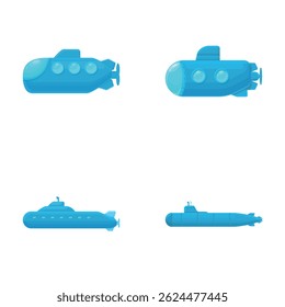 Bathyscaphe toy icons set cartoon vector. Various childish bathyscaphe toy. Underwater vessel