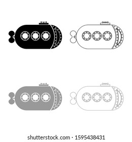 Bathyscaphe Underwater boat ship Submarine icon outline set black grey color vector illustration flat style image