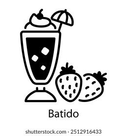 Batido de vidro com morangos, ícone de linha  