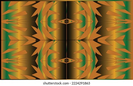 batik background with green, orange and black motifs
