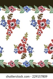 Batik background on blooming flowers.Vector floral wallpaper.