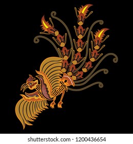 batik. batik bird, black. printed on fabric. garment. used as material for making clothes or dresses for special occasions such as weddings, meetings, official clothing etc. Vector illustration