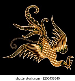 batik. batik bird, black. printed on fabric. garment. used as material for making clothes or dresses for special occasions such as weddings, meetings, official clothing etc. Vector illustration